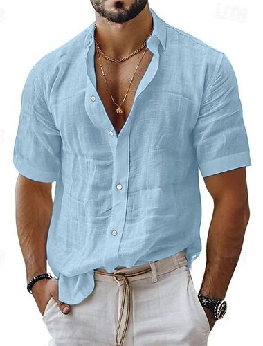  Per uomo Camicia Camicia di lino Camicia casual Camicia con Bottoni Camicia di cotone Semplice Vacanza Streetwear Nero Bianco Rosa Blu Manica Corta Collo ripiegato Estate Abbigliamento