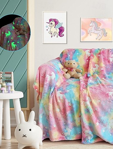  Manta de caballo de franela que brilla en la oscuridad suave manta para niños y guardería manta de felpa para la oficina funda de sofá ropa de cama cálida y cómoda para niños