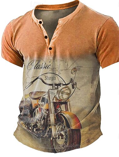  Ανδρικά Cowboy Μπλουζάκι Πουκάμισο Henley Κοντομάνικο 3D εκτύπωση Υψηλής Ποιότητας Ρετρό / Βίντατζ δυτικό στυλ Δρόμος Causal Καθημερινά Καλοκαίρι Άνοιξη Θαλασσί Πορτοκαλί Χακί Χένλι Μπλουζάκι Henley