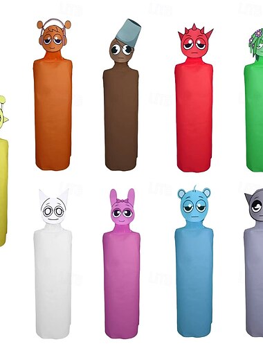 Sprunki Incredibox יצורים מחייכים תלבושת קבוצתית סרבל חליפות גוף תחפושת קרנבל להתלבש  תחפושות למשחקי וידאו for נוער מבוגרים בגדי ריקוד גברים בגדי ריקוד נשים הצגה מפלגה קומיק קון