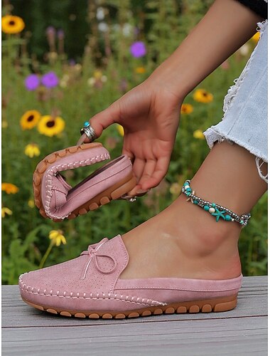  Γυναικεία ροζ πτυσσόμενα slip-on mules – ελαφριά διάτρητα μοκασίνια για casual ρούχα, οδήγηση και εξόδους
