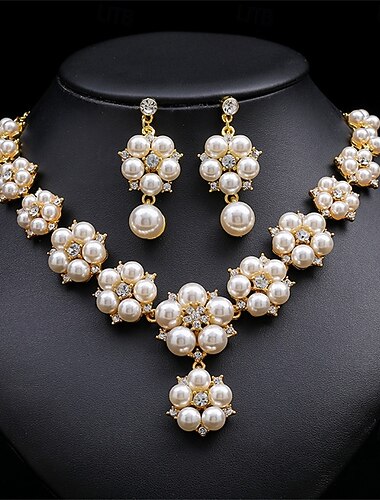  Set di Gioielli 2 Verde Perla Cromo 1 Collana Orecchini Per donna Elegante Vintage Moda Stile Vintage Classico Parure di gioielli Per Matrimonio Feste Ospite di nozze