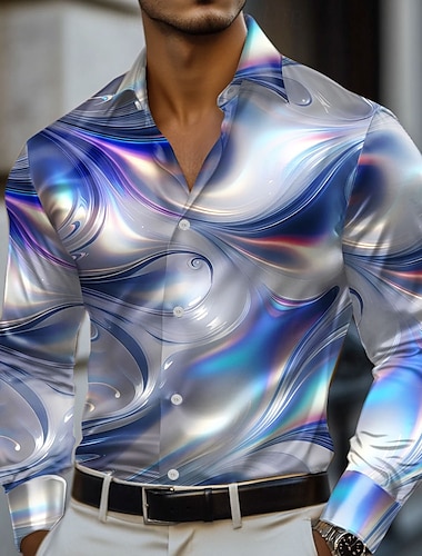  Per uomo Sfumatura Onde Marmo Camicia Camicia in raso Camicia elegante Manica Lunga Moda Casual Vacanza Abbigliamento Quotidiano Estate Primavera Autunno Collo ripiegato Stampa 3D Camicie con bottoni