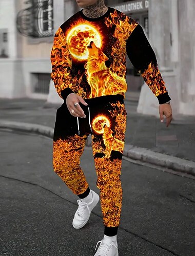  Per uomo Lupo 2 pezzi Set di felpe 3D Tuta Felpa Pullover Manica Lunga Pantaloni lunghi Girocollo Casual Quotidiano Di tendenza Athleisure Abbigliamento casual alla moda Stampa 3D Primavera Autunno