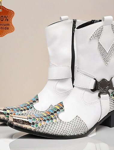  Homens Botas Botas de motociclista Retro Caminhada Couro Camurça Couro de grão integral italiano Confortável Antiderrapante Quente Botas Cano Médio Mocassim Fivela Branco Outono Inverno