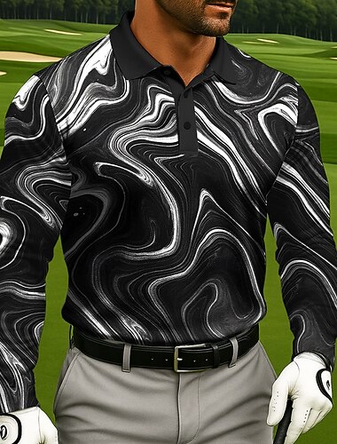  Hombre Abstracto Geométrico Polo Manga Larga Camisas de polo Diseño Casual Ropa Deportiva Ropa Cotidiana Impresión 3D Botones Primavera Otoño Invierno Azul cielo Negro Blanco