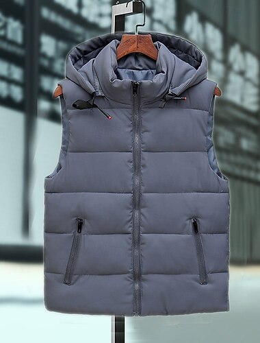  Herren Steppweste Weste Gilet Urlaub Täglich Date Mode Lässig Herbst Winter Tasche Polyester Warm Bequem Einfarbig Reisverschluss Mit Kapuze Normale Passform Schwarz Grau Weste