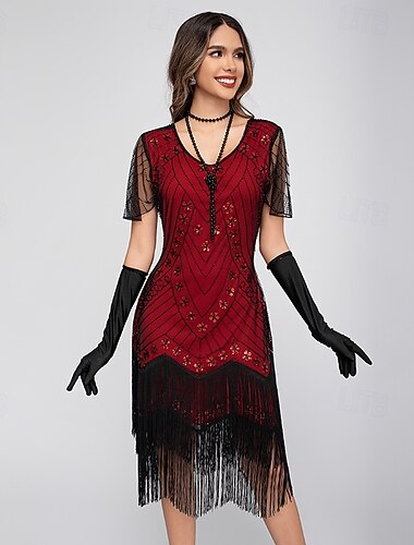  Rétro Vintage Années Folles Années 1920 Midi Robe Charleston Gatsby le Magnifique Fille Flapper Paillettes Frange Fourreau / Colonne Déguisement Femmes Noël Halloween Carnaval Mariage Soirée Mascarade