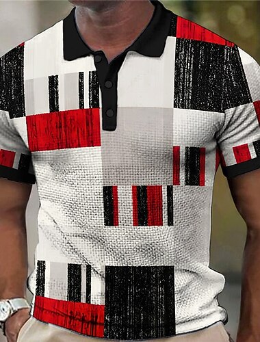  Pánské Pléd Waffle Polo košile Golfová košile Krátký rukáv Polo tričko Košile s límečkem Vinobraní Na běžné nošení Oblečení na dovolenou Formální oblečení Festivalové oblečení Knoflíky 3D tisk Čern