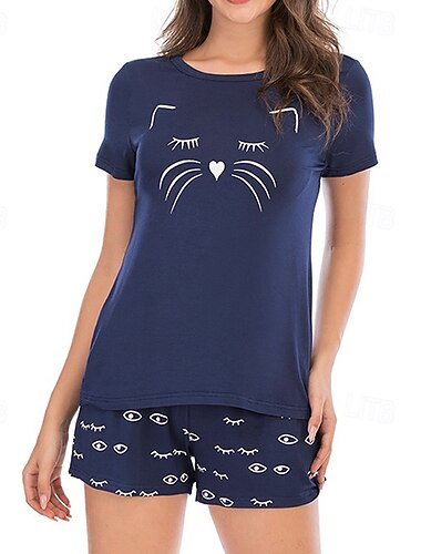  Dámské Aktivní Módní Halenka Soupravy šortek Krátký rukáv Tričkový Květinový Tisk Dovolená Černá Burgundská fialová Tmavě námořnická Léto Běžný