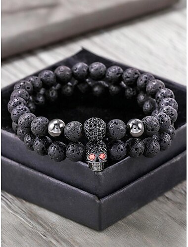  Homme Bracelet Noir Zircon Alliage Punk Gothique Occasionnel