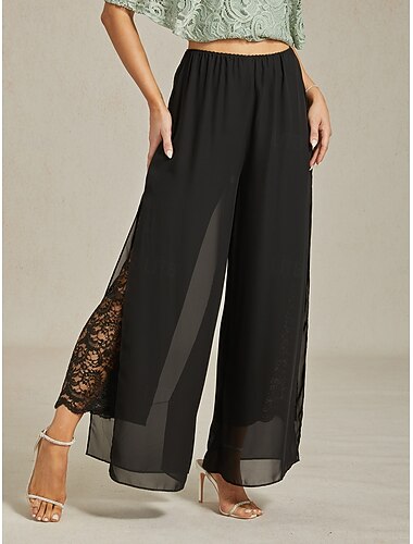  Dames Breed Been Chinese Elegant Vakantie Modieus Volledige lengte Hoge taille Effen Kleur Rekbaar Bruiloft Vakantie Feesten & Uitgaan Zwart Zomer Lente Herfst Ruim Passend