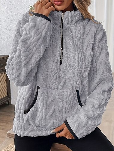  Dámské Mikiny Mikiny na zip Bez vzoru Šik ven Na běžné nošení Pohodlný Dlouhý rukáv Stojáček Běžné topy ulice Dovolená Jdeme ven Kapsy Čtvrtletní zip Bílá Světlá růžová Fialová Vodní modrá Fialová