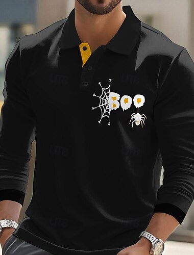  Halloween Homme toile d'araignée Polo manche longue Polos Revers Occasionnel Rue Athleisure Tenue quotidienne Impression 3D Boutons Printemps Automne Hiver Noir Orange Marron