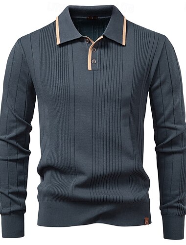  Herren Pullover Stricken Normale Oberteile Farbblock Knöpfe Einfarbig Polokragen Vintage Täglich Schule Heim Bekleidung Frühling Herbst Blau Braun S M L