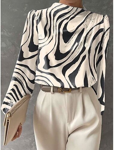  Naisten Pusero Kuvitettu Geometrinen Abstrakti Tyylikäs Rantatyyliä Pitkähihainen poolokaulus Tavalliset topit Päivittäin Painettu Punastuvan vaaleanpunainen Sininen Ruskea Beesi Kevät Syksy