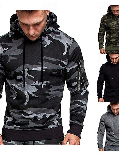  Pánské Kapuce Svetrová mikina s kapucí Taktická mikina s kapucí Mikina s kapucí Černá Maskovací šedá Maskovací zelená Šedá Kapuce Kamuflážní barva Kapsy Sporty a outdoor Ležérní Denní Šik ven Chladn