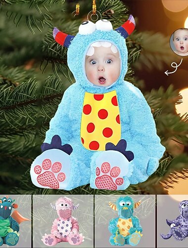  personliga fotojuldekorationer anpassade söta babymonster akrylträddekorationer juldekoration hängande hängsmycken gåvor