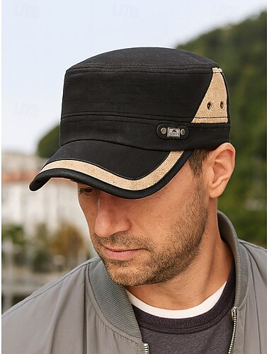  berretto militare da cadetto in tela di cotone da uomo – cappello da pattuglia regolabile con visiera curva, occhielli di ventilazione e dettaglio del logo, stile leggero e traspirante per escursionismo, pesca, viaggi e abbigliamento quotidiano all'aperto