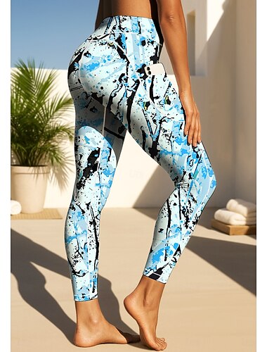 Mulheres Unisexo leggings de pilates Calças de fitness Leggings de Ginástica Bolsos Imposto de selo Bolsos laterais Pilates Academia Treino de Ginástica Calças Meia-calça Leggings Gráfico Abstrato