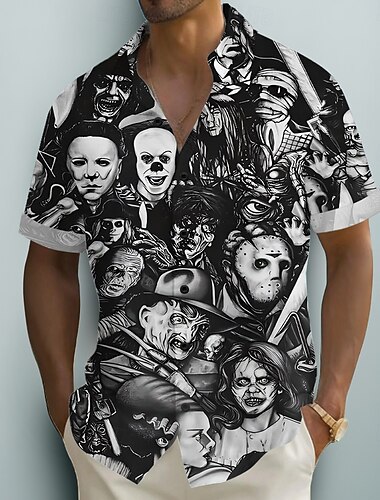  Per uomo Pagliaccio inquietante Retrò Burlone Camicia Camicia Estiva Camicia con Bottoni Manica Corta Gotico punk oscuro Ferie Abbigliamento casual alla moda Estate Collo ripiegato Stampa 3D Camicia