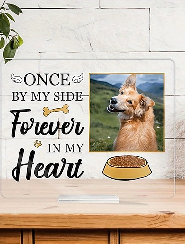  personlig fotoplakett med bas anpassad minnesram för hund, akrylram för kondoleans vid förlust av husdjur, minnesgåva för förlusten av älskad hund, 8x6 tum (20×15 cm)