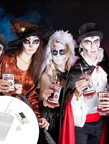  ハロウィンの血液ドリンクバッグ、ハロウィンのドリンク用血液バッグ、ハロウィンホラーデコレーション、350ml、吸血鬼の血液バッグ、ハロウィンデコレーション