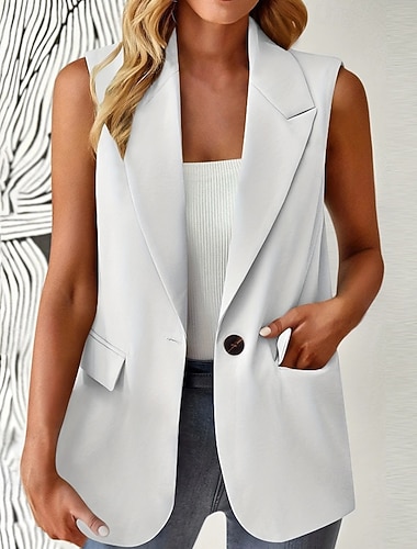  Damen Weste Bequem Tasche Mode Outdoor Einfach Ausgehen Wochenende Einreihig Regulär Umlegekragen Normale Passform Ärmellos Oberbekleidung Schwarz Weiß Wein Herbst Winter