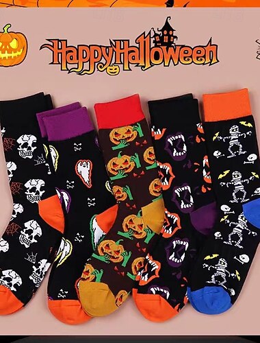  Calcetines de Halloween 2025, calcetines de calabaza hasta la pantorrilla para hombre y mujer, calcetines largos unisex para parejas, estilo europeo y americano de moda transfronteriza de Amazon.