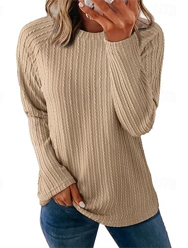  Per donna Blusa con texture Blusa Semplice Moderno Casual Manica Lunga Girocollo Top Regolari Quotidiano Ferie Nero Bianco Verde smeraldo Cachi Beige Autunno