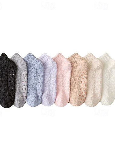  Calcetines invisibles para mujer, de forro polar coral de color liso, gruesos, de invierno, cálidos para el hogar con suela antideslizante de silicona.