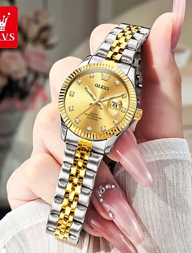  OLEVS Mujer Relojes de cuarzo minimalista Moda Negocios Reloj de Muñeca Luminoso Calendario IMPERMEABLE Decoración Aleación Reloj