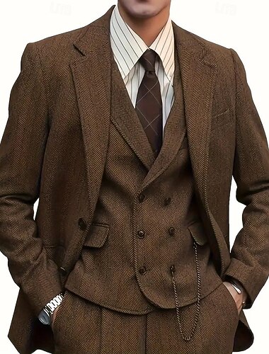  Pour des hommes Mariage Costumes de mariage Revers Cranté Marron Quotidien Couleur Unie Coupe sur mesure 3 pièces Simple Boutonnage Deux Boutons