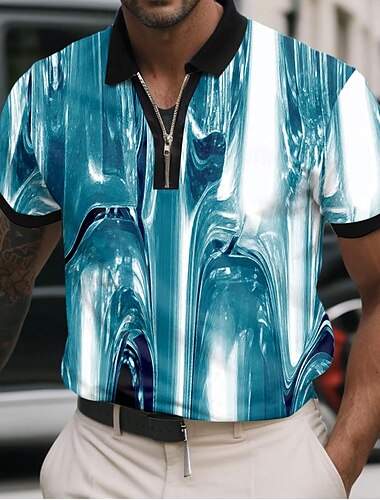  Voor heren Abstract Metalen Poloshirts met rits Korte mouw Poloshirt Overhemden met kraag Casual Sportkleding Alledaagse kleding 3D-afdrukken Zomer Rood blauw Paars