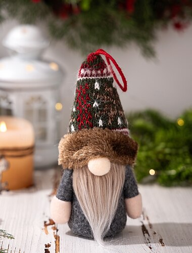  Juleplysj-gnomdekorasjon med LED-lys Rudolf-dukke hengende ornament søt ansiktsløs gnom glødende plysjleke festlig høytidsdekor til juletre hjemmefest