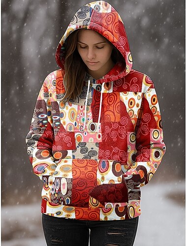  Per donna Felpa con cappuccio Grafico Geometrico Astratto Casual Manica Lunga Con Cappuccio Top Regolari Abbigliamento da sera Streetwear Abbigliamento Quotidiano Patchwork Giallo Rosso Blu Viola