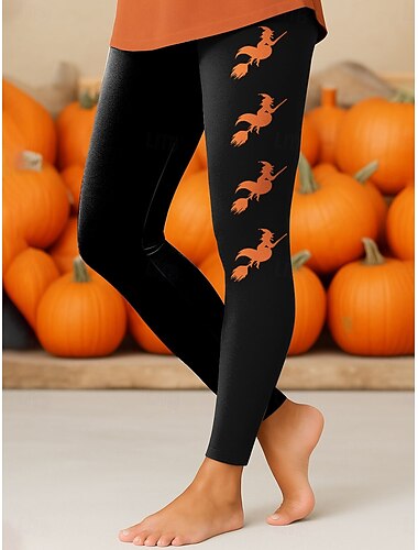  Damskie Getry Urlop Zabytkowe Moda Do kostek Wysoka taliaPantsHalloween Graficzny Halloween Drukowanie Miękka Oddychający Elastyczny Formalny Na zewnątrz Urlop Biały Fioletowy Pomarańczowy Szary