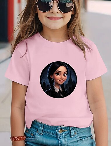  Camiseta gótica con estampado de los Miércoles Addams, linda camiseta de verano de manga corta transpirable para Halloween.
