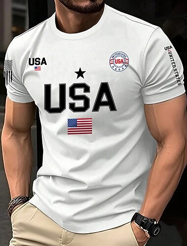  Homens Camiseta Camisetas Camisa de manga curta T-shirt Manga Curta Gola Redonda Verão American US Flag Moda Designer Básico Imprimir Férias Rua Para Noite Preto Branco Vermelho Top Tee para Homens
