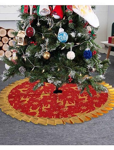  juletreskjørt snøfnugg reinsdyrdesign ferietrematte sesongdekorasjon teppe til hjemmet juleutstilling festlig festscenesetting tilbehør