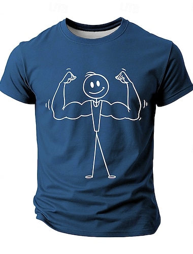 メンズの面白いジムグラフィックTシャツ | スティックフィギュア筋肉フレックス短袖