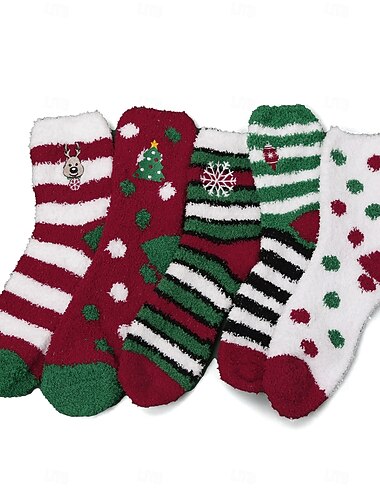  Calcetines navideños para mujer, versátiles calcetines de algodón hasta media pantorrilla, gruesos calcetines de invierno de felpa coral, cálidos y acogedores calcetines peludos para las fiestas. &uso