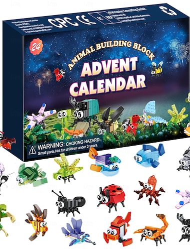  Kalendarz adwentowy z klockami do budowania zwierząt na 2025 rok, 24-dniowy odliczający zestaw zabawek konstrukcyjnych DIY, świąteczne pudełko prezentowe dla chłopców i dziewcząt