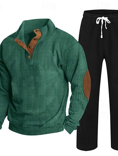  Homme Sweat-shirt Ensemble Survetement Ensemble de tenues Col montant Extérieur Quotidien Sports Cordon de serrage Avec Poches Bloc de Couleur Noir bleu marine Marron Polyester Velours côtelé Tenues