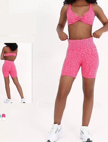  Mulheres Conjunto de moletom para ioga de 2 peças Sutiãs esportivos Trajes de lazer Leopardo Conjuntos Branco Rosa Academia Exercite-se Esportivo Cintura Alta Esticar Respirável Compressão abdominal