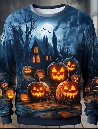  Halloween Per uomo Zucca Felpa Punk Festa Manica Lunga Girocollo Vacanza Giallo Arancione Girocollo 3D Tutte le stagioni progettista