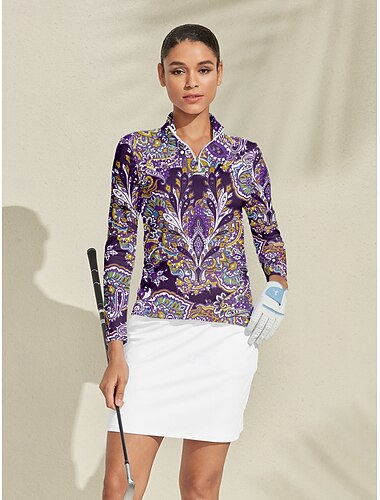  Damen Golf-Poloshirt Dunkellila Langarm Oberteil Damen-Golfkleidung, Kleidung, Outfits, Kleidung