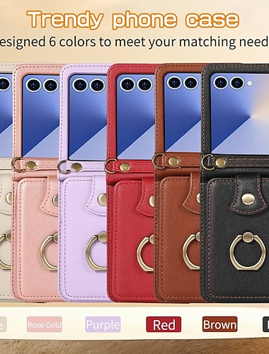  telefone Capinha Para Samsung Galaxy Z Flip 7 Z Virar 6 Z Flip 5 Z Flip 4 Capa traseira com cordão Pata de Apoio Slot para cartão Retro TPU Couro PU