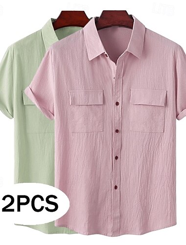  Per uomo Camicia Camicia di lino Camicia Estiva Abbigliamento da spiaggia Camicia con Bottoni Semplice Vacanza Casuale Bianco + Verde Verde + rosa Bianco + blu navy Rosa + blu navy Manica Corta Collo