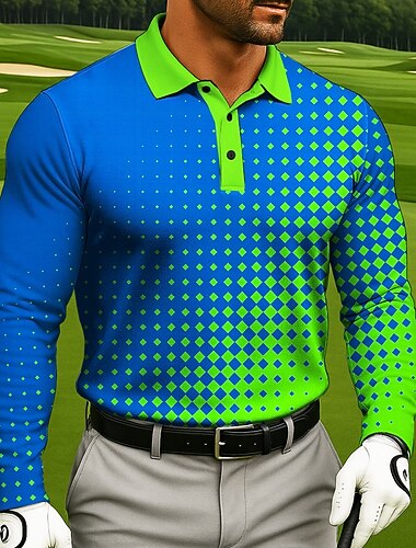  Pánské Geometrické tvary Golf Pólo Dlouhý rukáv Polo tričko Klopa Na běžné nošení Oblečení na atletiku Denní nošení 3D tisk Knoflíky Jaro Podzim Zima Žlutá Oranžová Trávová zelená
